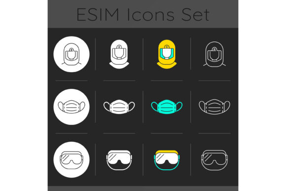Medical PPE Dark Theme Icons Set