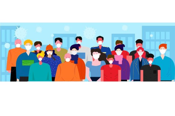 People in White Medical Face Mask. Weear Graphics