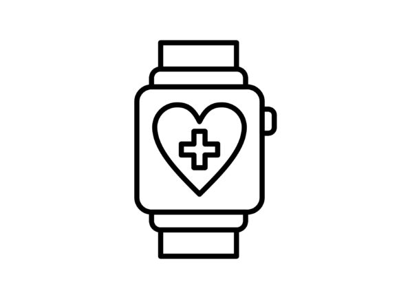 Smart Watch Online Medical Line Icon Des Graphics and Icons